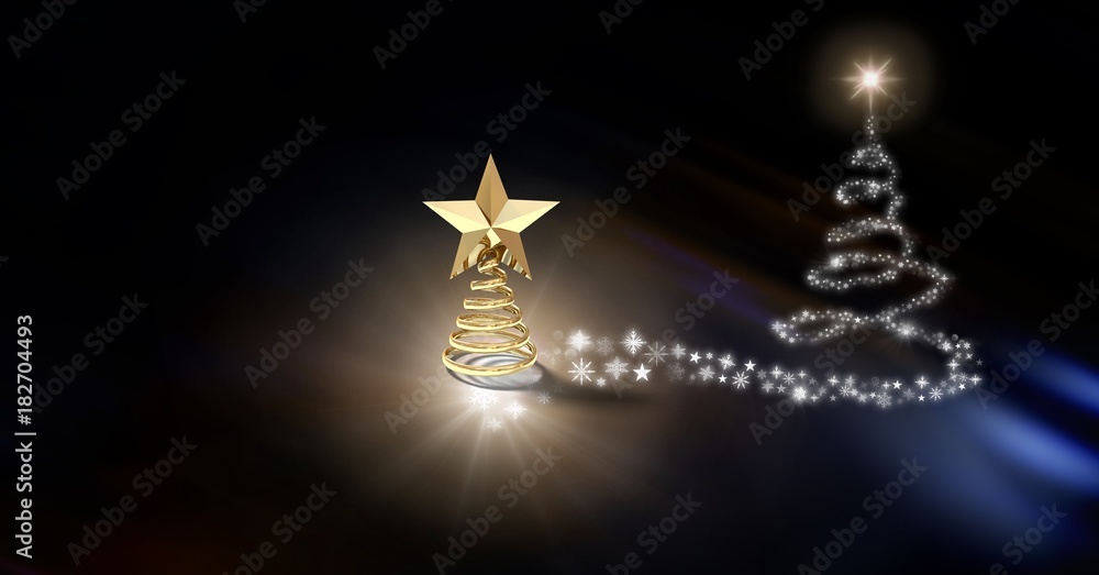 Poster golden star tree and snowflake christmas tree pattern shape