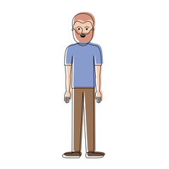 man full body with t-shirt and pants and shoes with short hair and beard in watercolor silhouette vector illustration