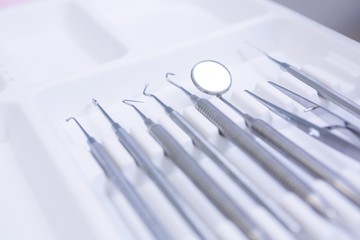High angle view of dental equipment's