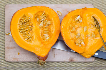 Tasty fresh Red kuri squash pumpkin preparation