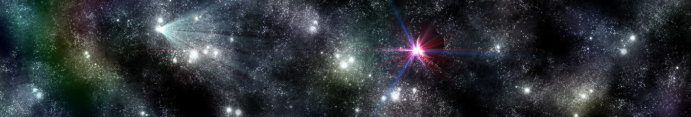 Panorama of the universe, starry landscape, beautiful galaxies, banner

