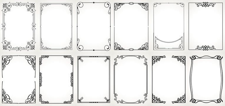 Big set Template of Decorative vintage frames,borders rectangular shape. Old backgrounds .