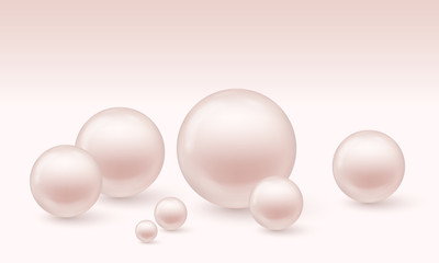 Set of pink pearls with reflection and shadow isolated on white pink background