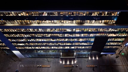 Aerial drone view on office building