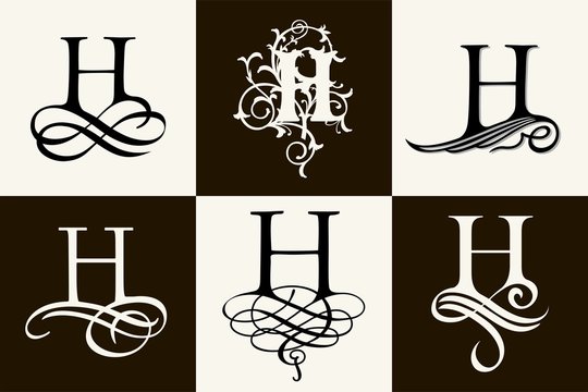 Vintage Set . Capital Letter H for Monograms and Logos. Beautiful Filigree Font. Victorian Style.