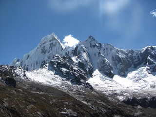Fototapeta na wymiar Ice capped mountain ridge, South America