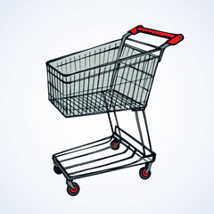 Shopping supermarket cart. Vector sketch