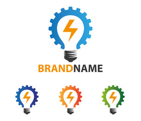 light bulb spark gear power electricity logo 
