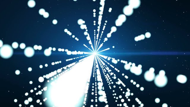 Motion background, White blue, trails of glow circle light particles run out. 
