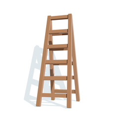 Realistic wooden ladder on a white background. Vector Illustration