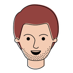 male face with short hair and stubble beard in watercolor silhouette vector illustration
