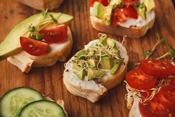 Variety of healthy vegetarian sandwiches