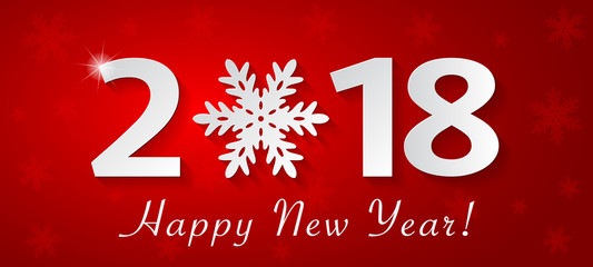 Fototapeta na wymiar 2018 Happy New Year design with christmas snowflake.