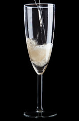 Champagne glass on black background