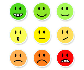 Set of Smileys Mood Color on White, Stock Vector Illustration