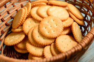 Crackers in wooden basket