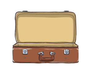 Brown Suitcase Vintage Storage Luggage Empty and open hand drawn vector art illustration