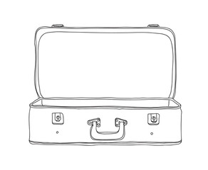 Suitcase Vintage Storage Luggage Empty and open hand drawn vector line art illustration