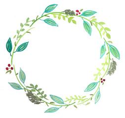 Water colour floral wreath painting with berries