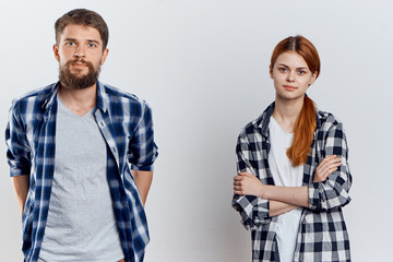 bearded man, young woman, couple, plaid shirt