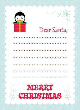 cartoon letter to santa penguin gift