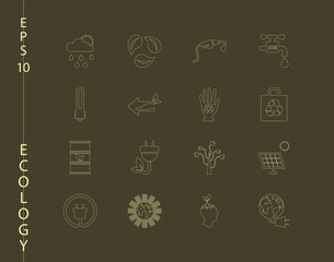 Green, Ecology and environment icon set in vector format. 16 icons in thin line sets