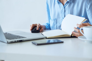 Fototapeta premium business woman, notebook, laptop, phone, office