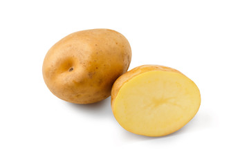 Raw potato closeup isolated on white background