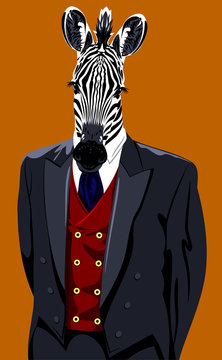Portrait of zebra, in the men's business suit 
