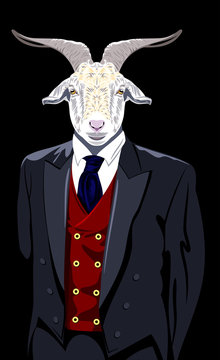 Portrait of goat in the men's business suit 