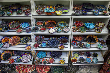 Various stones, minerals, gems. Natural background of stones. Beads items.