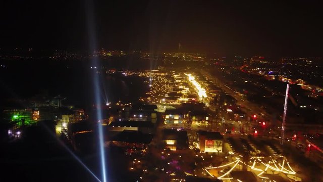 Dubai Marina cityscape at the summer night, United Arab Emirates. Top view of night beach in Dubai