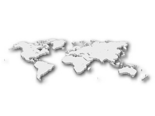 White 3D map of World with shadow isolated on white on background. EPS10 vector illustration.