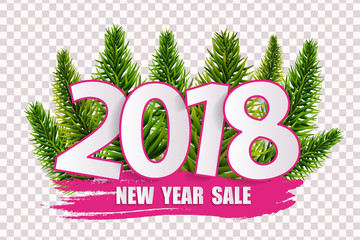 Pink New Year sale 2018 concept isolated on transparent background. Vector illustration