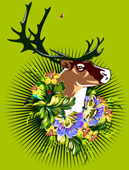 Portrait of a deer in flowers