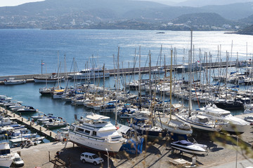 Boathouse on the acute Crete in a Sunny day.