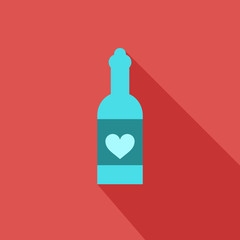 Wine bottle outline icon isolated on background with heart on bottle. Vector illustration.