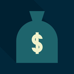 Big money bag with gold coins. Vector illustration with shadow