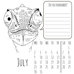 Calendar reminder with cute graphic chameleon in vector 2018 © nadzeyka_l