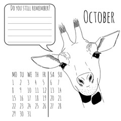 Calendar reminder with cute graphic giraffe in vector 2018 © nadzeyka_l