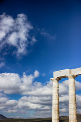 The Temple of Poseidon and blue sky. Fragment. Cape Sounion, Greece