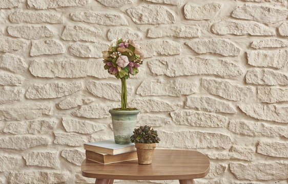 vase of flowers brick wall concept style