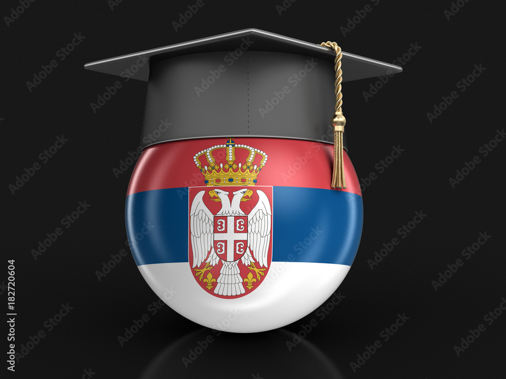 Poster graduation cap and serbian flag. image with clipping path