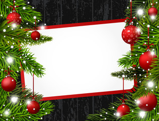 Red Christmas banner with red Christmas balls. Vector illustration