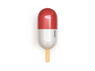 red white capsule abstract ice cream-medicine white background 3d rendering