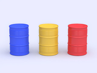 blue yellow red oil tank-barrel 3d rendering
