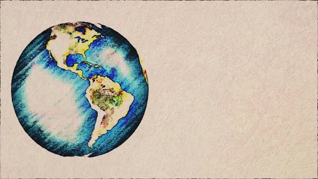 cartoon pen drawn planet earth globe spin on white old paper background seamless endless loop animation background - new quality unique handmade retro vintage stop motion dynamic joyful video footage