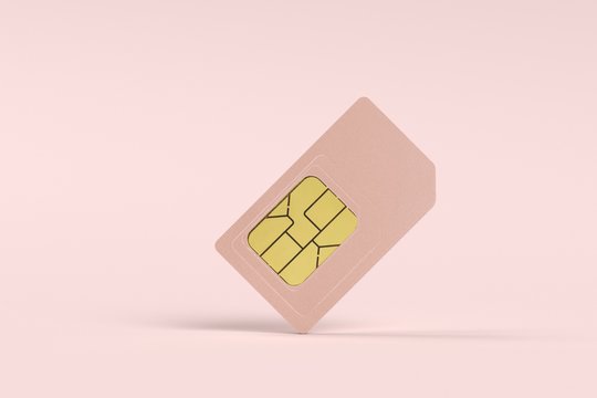 Pink sim card on pink pastel background. sweet communication concept