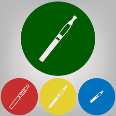 E-cigarette sign. Vector. 4 white styles of icon at 4 colored circles on light gray background.