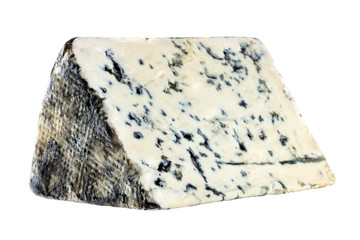Slice of blue cheese, isolated on white with clipping path